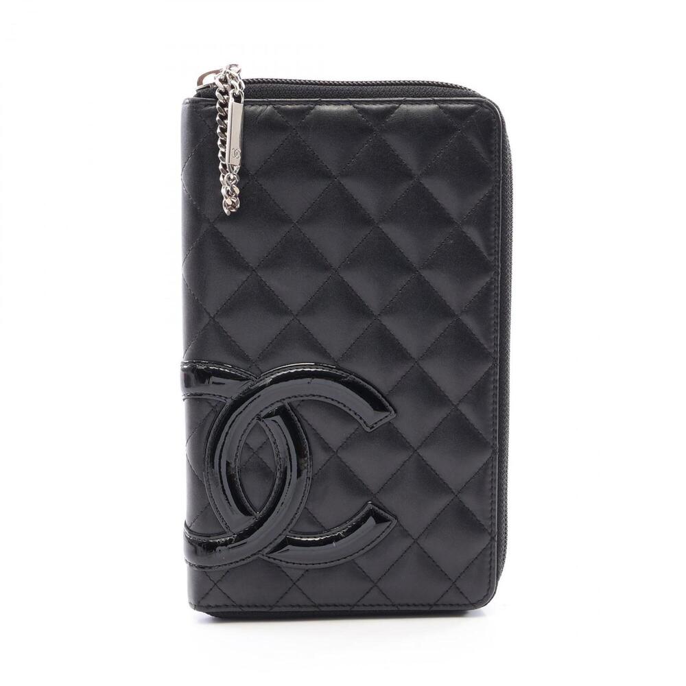 Chanel Cambon Line Round Long Wallet, Leather, Patent Women's, Black